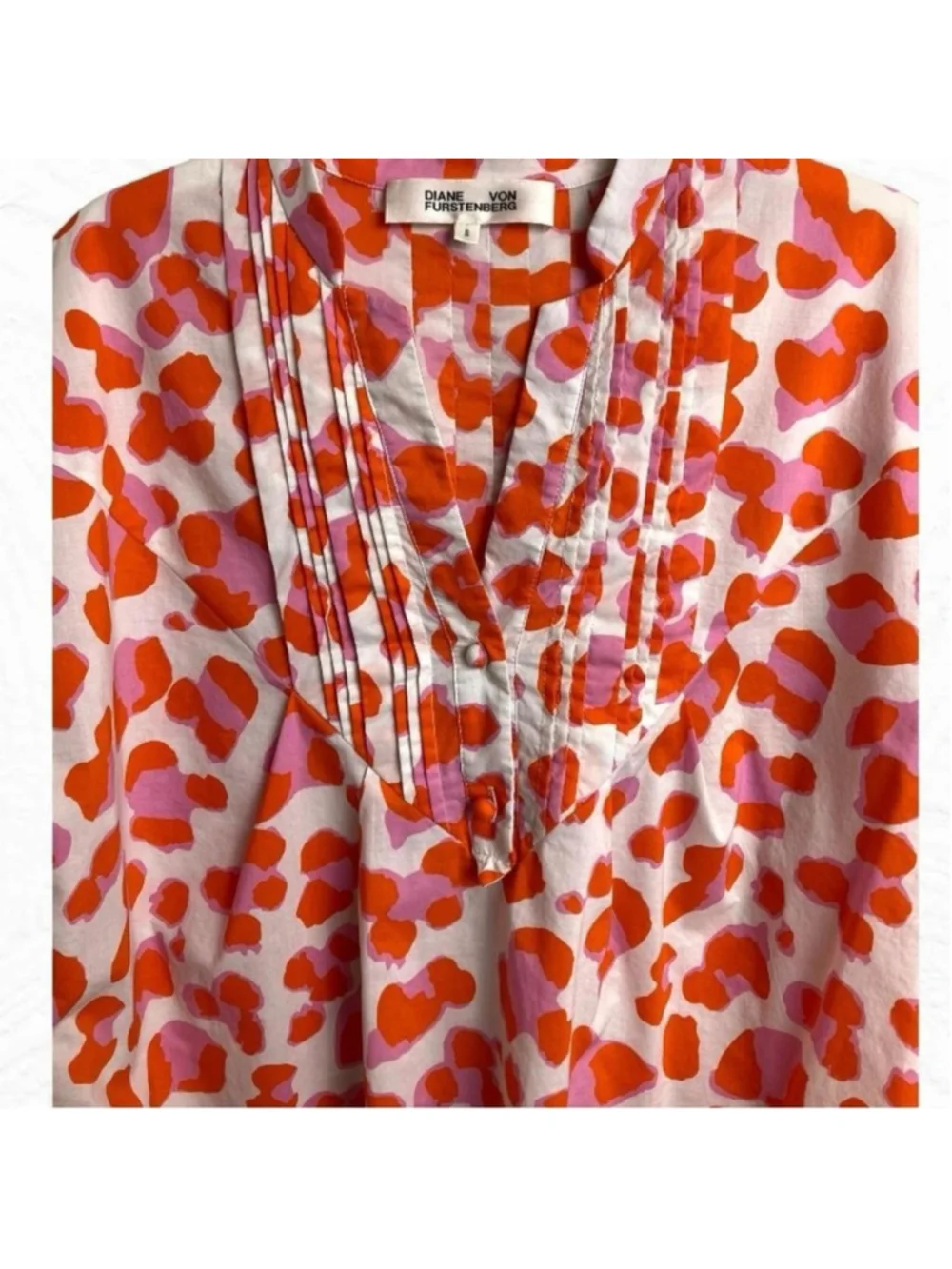 Diane Von Furstenberg Fiona Poplin Top S Short Sleeve Cottage Y2K indie - Picture 5 of 8
